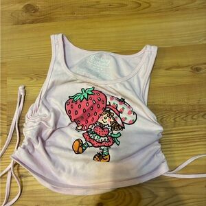 Strawberry Shortcake Pink Tank juniors top adjustable drawstring sides